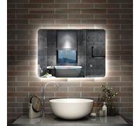 Acezanble 700 X 500 mm Illuminated Bathroom Mirrors with 3 Colors Modes, Wall Mounted Multifunction Backlit Bathroom Vanity Mirror with LED Lights and Demister Pad, Energy-Saving LED Smart Mirrors