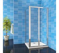 Acezanble 760mm Bi Fold Shower Door Enclosure Glass Screen Walk in Cubicle with 760mm Side Panel + 760x760mm Stone Tray + Waste Set