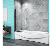 Acezanble 800x1400mm Modern Matt Black Frameless 180 Pivot Bath Shower Screen 5mm Glass Panel