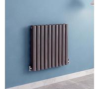 Acezanble∣Anthracite Radiators Double Oval Column Panels Horizontal 600mm Wide Low Radiator Centre Heating for Bathroom Kitchen Living Room Small Large Average