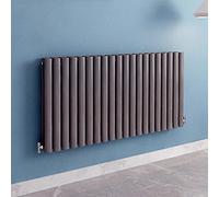 Acezanble∣Anthracite Radiators Double Oval Column Panels Horizontal 600mm Wide Low Radiator Centre Heating for Bathroom Kitchen Living Room Small Large Average
