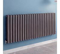 Acezanble∣Anthracite Radiators Double Oval Column Panels Horizontal 600mm Wide Low Radiator Centre Heating for Bathroom Kitchen Living Room Small Large Average