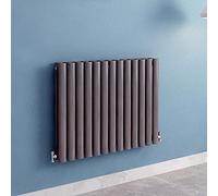 Acezanble∣Anthracite Radiators Double Oval Column Panels Horizontal 600mm Wide Low Radiator Centre Heating for Bathroom Kitchen Living Room Small Large Average