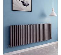 Acezanble∣Anthracite Radiators Double Oval Column Panels Horizontal 600mm Wide Low Radiator Centre Heating for Bathroom Kitchen Living Room Small Large Average