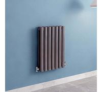 Acezanble∣Anthracite Radiators Double Oval Column Panels Horizontal 600mm Wide Low Radiator Centre Heating for Bathroom Kitchen Living Room Small Large Average