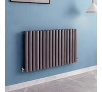 Acezanble∣Anthracite Radiators Double Oval Column Panels Horizontal 600mm Wide Low Radiator Centre Heating for Bathroom Kitchen Living Room Small Large Average