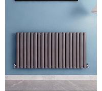 Acezanble∣Anthracite Radiators Single Oval Column Panel Horizontal 600mm Wide Low Radiator Centre Heating for Bathroom Kitchen Living Room Small Large Average