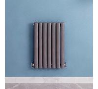 Acezanble∣Anthracite Radiators Single Oval Column Panel Horizontal 600mm Wide Low Radiator Centre Heating for Bathroom Kitchen Living Room Small Large Average