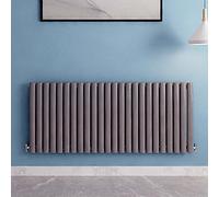 Acezanble∣Anthracite Radiators Single Oval Column Panel Horizontal 600mm Wide Low Radiator Centre Heating for Bathroom Kitchen Living Room Small Large Average