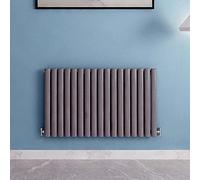 Acezanble∣Anthracite Radiators Single Oval Column Panel Horizontal 600mm Wide Low Radiator Centre Heating for Bathroom Kitchen Living Room Small Large Average