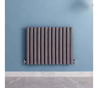 Acezanble∣Anthracite Radiators Single Oval Column Panel Horizontal 600mm Wide Low Radiator Centre Heating for Bathroom Kitchen Living Room Small Large Average