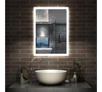 Acezanble Backlit Bathroom Mirrors with Shaver Socket, 600 x 800 mm Illuminated Wall Mounted Bathroom Vanity Mirror with LED Lights, Demister Pad LED Smart Mirrors Vertical or Horizontal