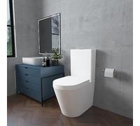 Acezanble Bathroom Back to Wall White Ceramic Rimless Close Coupled Toilet Soft Close Seat Round WC Dual Flush Cistern