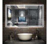 Acezanble Bathroom Mirror with 3 LED Lights, Bluetooth Speakers 1200x700 MM Illuminated Wall Mounted Bathroom Mirrors Vanity Mirror Dimmable Switch 3 Colors, Demister Pad IP44 Rated, Horizontal