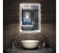 Acezanble Bathroom Mirror with 3 Lights Tone, Bluetooth Speakers 700x500 MM Illuminated LED Bathroom Mirrors Dimmable Touch Switch, Demister Pad, IP44 Rated, Horizontal Wall Mounted Vanity Mirror