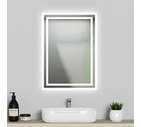Acezanble Bathroom Mirror with LED Lights, 500x700mm Illuminated Bathroom Mirror Wall Mounted Vanity Mirror with Demister Pad, IP44, Horizontal/Vertical