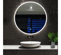 Acezanble Bathroom Mirror with LED Lights, Round 800x800mm Illuminated Bathroom Mirror with Touch Switch 3 Colour Dimmable Lights Demister Pad Wall Mount