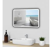 Acezanble Black Framed Bathroom Mirror with LED Lights 500 x 700mm, with 3 Color Dimmable, Demister Pad Anti-fog, Illuminated Wall Mounted Smart Modern Bathroom Vanity Mirror Rectangle