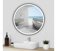 Acezanble Black Framed Bathroom Mirror with LED Lights 600mm, with 3 Color Dimmable, Demister Pad Anti-fog, Illuminated Wall Mounted Smart Modern Bathroom Vanity Mirror Round