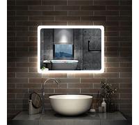 Acezanble Bluetooth Bathroom Mirrors with Shaver Socket, 3 Colour LED Lights Dimmable, 800 x 600 mm Illuminated Wall Mounted Bathroom Vanity Mirror, Demister, Wall Switch/Touch Switch Smart Mirrors