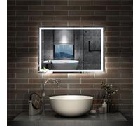 Acezanble Bluetooth LED Bathroom Mirror with Shaver Socket, 3 Colours Lights Dimmable, 700x500 mm Illuminated Bathroom Vanity Mirror, Demister, Wall/Touch Switch Smart Mirrors Horizontal Vertical