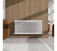 Acezanble Horizontal Double Column Radiator 600×1190mm | Traditional Cast Iron Style Bathroom Heater in White | Designer Radiator for Home