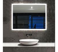 Acezanble Illuminated Bathroom Mirror 800 x 600 mm, LED Bathroom Mirror 6000K Cold White Light with Touch Switch + Demister Pad, Frameless Wall Mounted Mirror Horizontal & Vertical
