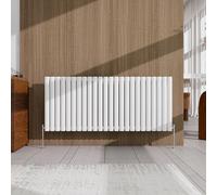 Acezanble Radiator 600×1416mm White Horizontal Double Oval Column Designer Central Heating Rad for Bathroom/Kitchen/Living Room