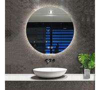 Acezanble Round Backlit LED Bathroom Mirror with 3 Colour Lights 90cm Illuminated Backlit Wall Mounted Bathroom Mirror with Demister Memory Function Dimmable Brightness