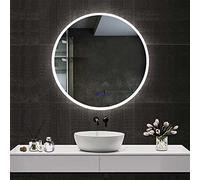 Acezanble Round Bathroom Mirror with 3 LED Lights, Bluetooth Speakers 80CM Illuminated Wall Mounted Circle Bathroom Mirrors Vanity Mirror Dimmable Switch 3 LED Colors Demister Pad IP44 Rated