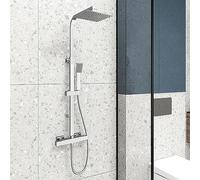 Acezanble Thermostat Shower System, Square Thermostatic 38 °C Shower Mixer Set with Rainfall Shower Head, Handheld Shower, Riser Rail, Adjustable Height Anti Scald Chrome Shower Set