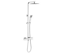 Acezanble Thermostatic Shower Mixer Set Chrome, Square 38 °C Thermostat Shower System with Rainfall Shower Head, Handheld Shower, Anti Scald Shower Mixer Bar Kit, Adjustable Height