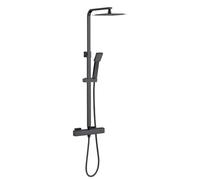 Acezanble Thermostatic Shower Mixer Set Matte Black, Square 38 °C Thermostat Shower System with Rainfall Shower Head, Handheld Shower, Anti Scald Shower Mixer Bar Kit, Adjustable Height