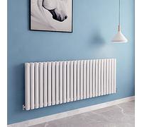 Acezanble∣White Radiators Double Oval Column Panels Horizontal 600mm Wide Low Radiator Centre Heating for Bathroom Kitchen Living Room Small Large Average