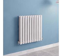 Acezanble∣White Radiators Double Oval Column Panels Horizontal 600mm Wide Low Radiator Centre Heating for Bathroom Kitchen Living Room Small Large Average