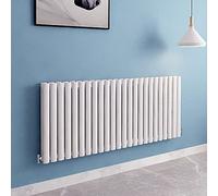 Acezanble∣White Radiators Double Oval Column Panels Horizontal 600mm Wide Low Radiator Centre Heating for Bathroom Kitchen Living Room Small Large Average