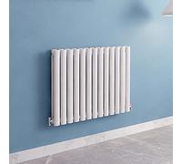 Acezanble∣White Radiators Double Oval Column Panels Horizontal 600mm Wide Low Radiator Centre Heating for Bathroom Kitchen Living Room Small Large Average