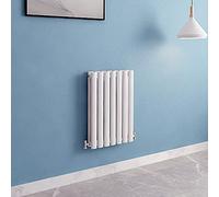 Acezanble∣White Radiators Double Oval Column Panels Horizontal 600mm Wide Low Radiator Centre Heating for Bathroom Kitchen Living Room Small Large Average
