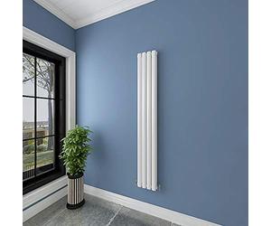 Acezanble∣White Radiators Double Oval Column Panels Vertical 1600mm Slim Tall Radiator Centre Heating for Bathroom Kitchen Living Room Small Large Average