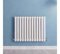 Acezanble∣White Radiators Single Oval Column Panel Horizontal 600mm Wide Low Radiator Centre Heating for Bathroom Kitchen Living Room Small Large Average