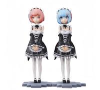 Acfigure Rem/RAM 17CM Figure RE:0 Anime Starting Life in Another World Figures Childhood Remu/Ramu Boxed PVC Statue Standing Posture Toy Model for Collect and Gift (RAM+Rem)
