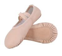 Acfoda Ballet Shoes for Girls PU-Leather Full Sole Dance Flats with Elastic Straps Ballerina Slippers Gymnastics Yoga Women Adults Beige 6.5 UK