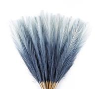 Acfruits 20Pcs Navy Blue Gradient and White Faux Pampas Grass Decor, 21.7" Pompas Grass Flower Arrangement and Vase Filler for Boho Home Wedding Decoration