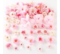 Acfruits 80 Pcs Faux Flower Heads Mini Pink Artificial Flower Heads Bulk Fake Peony Daisy Rose Flowers Multicolor Small Silk Daisy Flower Heads for Craft Garland Wedding Party DIY Home Decoration