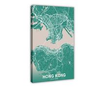 ACFTAIN China Hong Kong Map Poster Color Hometown City Residential Modern Home Canvas Modern Poster Wall Art Prints Paintings Living Room Bedroom Decor 16x24inch(40x60cm)