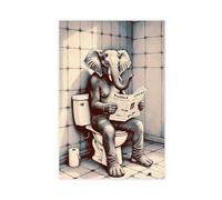 ACFTAIN Elephant Sitting on The Toilet Reading A Newspaper, Funny Bathroom Wall Decor Poster Canvas Wall Art Posters And Prints Room Aesthetic Bedroom Office Decor 12x18inch(30x45cm)