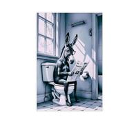 ACFTAIN Funny Animal Print, Donkey Sitting on The Toilet Reading A Newspaper, Funny Bathroom Wall Poster Canvas Wall Art Posters And Prints Room Aesthetic Bedroom Office Decor 20x30inch(50x75cm)