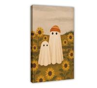 ACFTAIN Ghost in The Sunflower Field. Cute Autumn Halloween Horror Atmosphere for Children's Room Canvas Wall Art Posters And Prints Room Aesthetic Bedroom Office Decor 12" L X 18" W