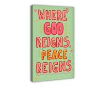ACFTAIN God Reigns Peace Reigns Bible Christian Quotes Gentle Scriptures Faith Room Canvas Art Wall Decor Posters Home Bar Restaurant Garage Cafe Logo Gift 20" L X 30" W