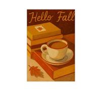 ACFTAIN Hello Autumn Cozy Coffee Mug Autumn Book Lover Hand Painted Warm Neutral Seasonal Canvas Modern Poster Wall Art Prints Paintings Living Room Bedroom Decor 12" L X 18" W